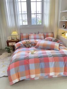 Universal 100% 100% Cotton Four-Piece Set Yarn-Dyed Pure Cotton Washed Cotton Bedding Plaid Duvet Cover Dormitory Bed Sheet Three-Piece Set LZD