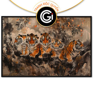 Tranh treo tường tranh dán tường tranh thủy mặc ngũ hổ tranh màu nước cổ điển in canvas.CGI-321