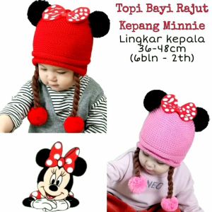 TOPI BAYI PEREMPUAN RAJUT WIG KEPANG MINNIE PITA 
