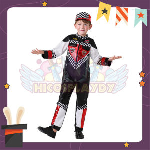 hiCosplayDy Kids Race Car Driver Costume Racer Jumpsuit Suit Racing with Cap Cosplay Dress Up