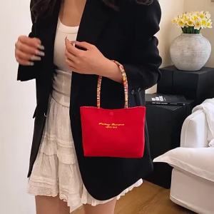 Korean-style canvas bag niche handbag portable with colorful straps eye-catching color contrast practical for touch-ups suitable for going out shoulder bag