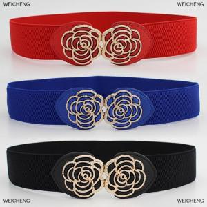 [COD] WEICHENG Retro Flower Shape Buckle Wide Elastic Waist Belt For Ladies Dresses Waist Belt Clothing Accessories Party Decoration