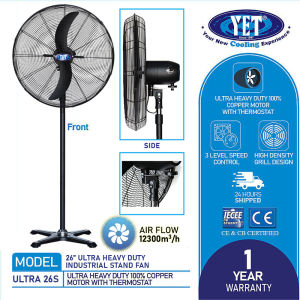 YET Ultra 26S Heavy Duty 26 26 Inch Powerful Industrial Stand Fan 12300m3/h Air Flow Motor Overheat Protection and Full Powder Coated