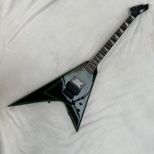 ESP Flying V Electric Guitar 6 String Tremolo Vibrato Bridge Skulls Black Hardware Green Stripe Professional Guitar
