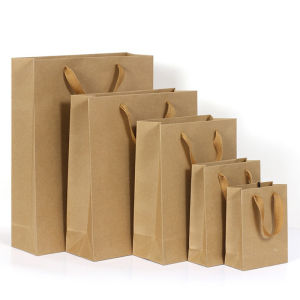 【5pcs】Kraft Paper Paper Bag Gift Bag Thickened Handbag Dustproof Gift High-End Paper Bag Reusable Paper Bag