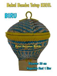 Bakul nasi atau bakul bambu model tutup ukuran Kecil warna BIRU bakul mewah berkualitas