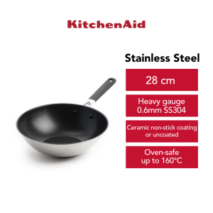 KitchenAid Classic Stainless Steel OpenWok 28cm Ceramic non-stick coating