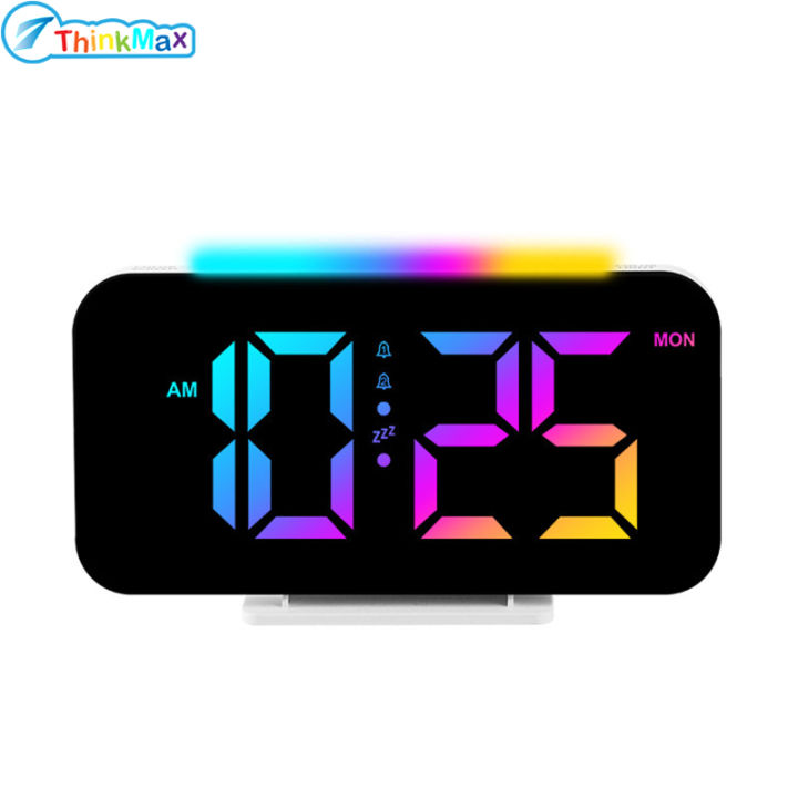 Desk Digital Clock RGB Display Alarm Clock With Ambient Lighting Night ...