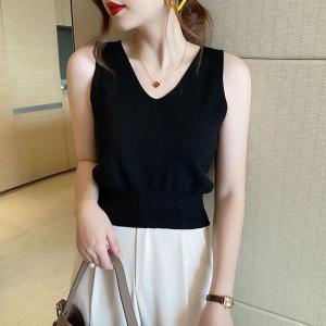 FRAN Summer Sleeveless Knitted Tank Top Women V-neck Sleeveless Blouse