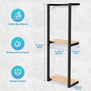2 Layer Towel Rack Wall Mounted Towel Rack With Wooden Tabletop Bathroom Towel Storage Rack Rolled Towel Bath Organizer Clothing Organizer Rack for Bathroom Kitchen Bedroom Easy to Install