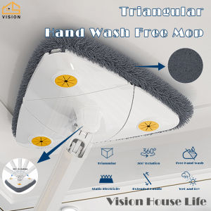 Vision Automatic Squzze Spin Floor Mop Hands Free Wash Self Wring 360 Spin Rotate Mop Magic 2in1 Lazy Mop Self-Wash and Squeeze 360 Flexible Dust Mop Triangle Rotating Broom Automatic Wringing Water Mop