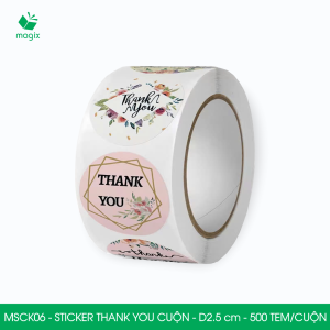 MSCK06 - D2.5 cm - 1 Cuộn 500 sticker thank you tròn nhãn dán thank you tem dán cảm ơn