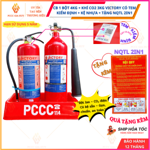 {Có Kiểm Định}Combo 1 bình chữa cháy bột 4kg+1 bình khí CO2 3kg kiểm định kèm kệ đựng tặng NQTL 2IN1