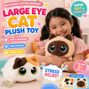 Allieuka Adorable Large-Eye Cat Plush Decor Stress Calming Stuffed Toy Soft Comfort Doll Girl Birthday Gift