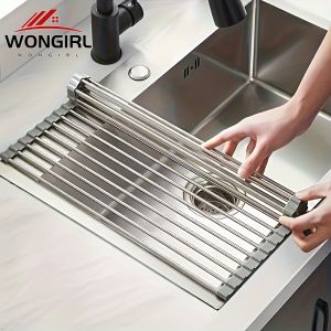 1pc Deluxe Roll-Up Stainless Steel Dish Drying Rack Space-Saving Over-The-Sink Design Portable & Anti-Rust Easy to Clean Kitchen Sink Organizer for Small Spaces Dish Drying Rack
