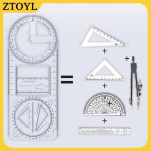 ZTOYL 1Pcs Đa Chức Năng 360 ° Di Chuyển Hình Học Vẽ Cai Trị Cho Trường Tiểu Học Toán Học Sinh Viên Xách Tay Trong Suốt 3D Phẳng