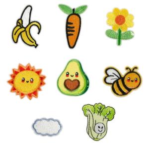 8 Pcs Bees Sew On/Iron On Patches Flower Embroidered Patches Carrot Repair Patches Banana Applique Patches for Clothes