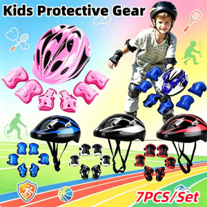 7PCS Kids Safety Protective Gear Adjustable Helmet Knee Elbow Protector Skateboard/Bike/Roller/Skate