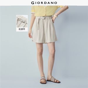 Giordano Beau Monde Women Belted elastic waist pleated shorts Free Shipping 13406341