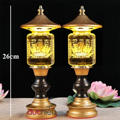 Đèn thờ hoa sen pha lê cao cấp khắc tâm kinh cao 26cm đèn để bàn thờ Đức Hiếu Shop
