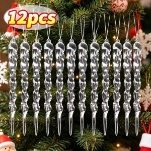 NALANILI 12Pcs Phần trên có ren Đồ trang trí hình giọt nước băng cho dịp Giáng sinh. Hình dạng sợi băng Trong suốt Đồ trang trí dạng dải băng trong suốt dây chuyền hình giọt nước làm từ chất liệu acrylic. Trang trí cây thông Noel