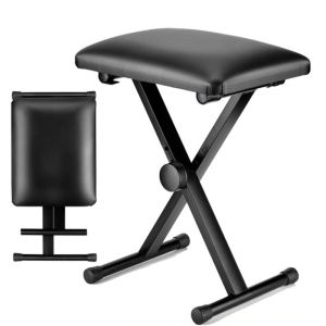 5210A เหล็ก เก้าอี้เปียโนพับได้ ปรับได้ ดำ เก้าอี้ขา X แบบพกพา เก้าอี้คีย์บอร์ด เปียโน