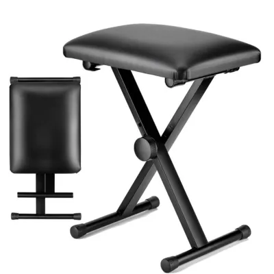POCKTYLE Iron Folding Piano Chair Adjustable Black X-Leg Chair Portable Keyboard Stool Piano