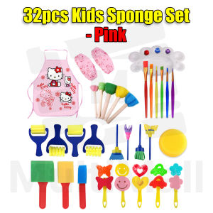 32 pcs Pink Kid Sponge Set|Kids Sponge Painting Brushes Kit for Art & Craft l Early Learning Washable Paint Brushes Set