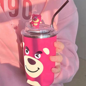 800ml Large Capacity Straw Cup Cartoon Cute Water Cup Coffee Cup Handle Portable Multifunctional Kettle
