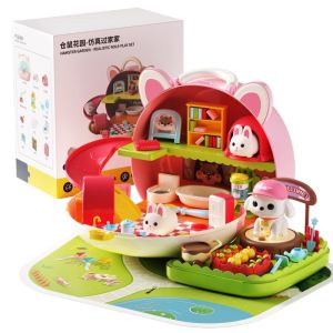 ชุดเล่นบทบาทสวนกระต่าย สำหรับเด็ก - บ้านสัตว์เลี้ยงพกพา พร้อมตุ๊กตาสัตว์ เฟอร์นิเจอร์ และอุปกรณ์เสริม ชุดเล่นแฟนตาซี สำหรับเด็กเล็ก สาวๆ และชายๆ อายุ 3-6 ปี