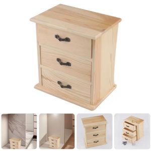 JEHUA 3 lớp Giá đỡ trang sức bằng gỗ Mini Đơn giản Bộ tổ chức ngăn kéo 3 tầng Bền bỉ Retro Hộp đựng đồ dùng văn phòng Đồ dùng văn phòng