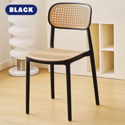 Wfurniture PP Rattan Chair Nordic Plastic Chair Backrest Stackable Outdoor Chair Restaurant Dining Chair Kerusi Cafe