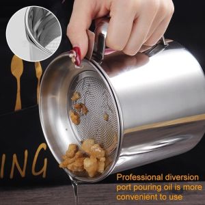 Onhand! 1.3L 304 Stainless Steel Oil Strainer Pot with Lid Filter Cooking Oil Container Bottle Dispenser