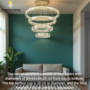 Large Remote Luxury Modern Ring Crystal Chandelier Lighting Stair LED Large Crystal Pendant Lamp Tricolor With APP/Remote