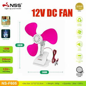 NSS Electric Fan Portable Clip Fan 3 blends Rechargeable Fan Desk Fan Big Size 12V 15W NS-F605