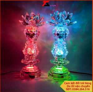 [GIÁ 1 CẶP-PL53] Một Cặp Đèn Thờ Hoa SEN PHA LÊ Nguyên Khối Phát Sáng Toàn ThânĐÈN TRANG TRÍ TỦ THỜ