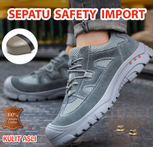 Sepatu Safety Sepatu Pria LADERO Warna ABU Sneakers Safety (Ujung Besi Anti Tusuk) Sepatu Lari Sneakers Jogging Olahraga Sepatu Sefty Kulit