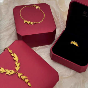 Gold-colored golden-branch-leaf happiness tree necklace for women vintage wedding style imitation three-gold set with ring and bracelet