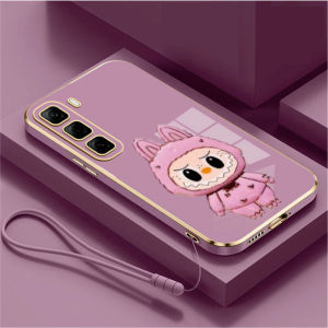 Case Infinix Hot 60 / 60i 5G 60 Pro 60 Pro Plus Labubu Mirror Stand Premium Silicon Plating Free Lanyard