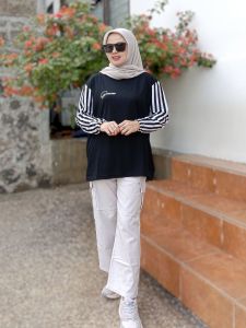 Kaos Terlaris Stripe Oversize Lengan Balon / Atasan Bigsize Wanita / Oversized T-shirt Basic
