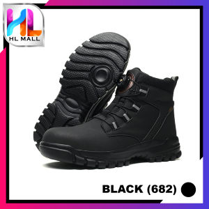 Safety Shoes Anti-Smashing Anti-Puncture Lightweight Breathable Protective Steel Toe Cap with rotating button / Kasut keselamatan butang putaran Anti-Hentakan tapak anti-Tusukan ringan pengudaraan baik dengan pelindung penutup besi - 682 (Black / Yellow)