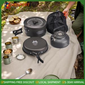 【HOSPORT】3Pcs/Set Outdoor Cooking Pot with Water Kettle Lightweight Cookware Kit Aluminum Alloy for Outdoor Fishing Camping