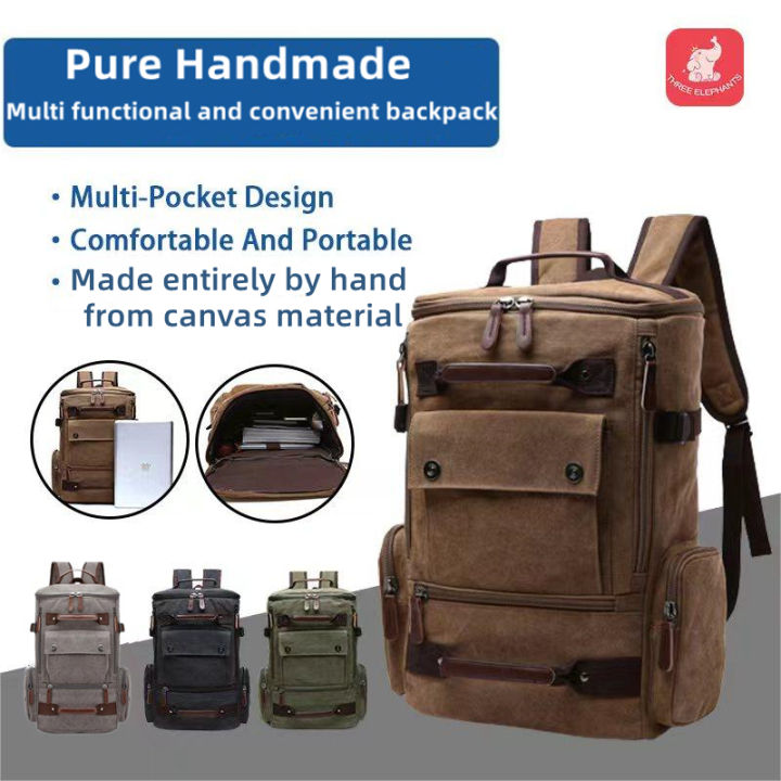 55-75L Extra Large Capacity Thick Canvas Travel Bag Mountaineering Bag  Short Distance Business Trip Bag Men's and Women's Outdoor Camping
