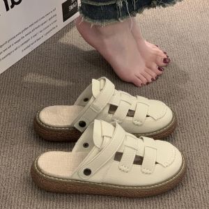 [Free Shipping] Baotou Sandals WomenS New Summer Style Outdoor Wear Perforated Design Versatile For Two Ways Of Wearing Thick-Soled Half-Slipper Beach Roman Sandals