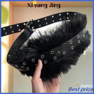XYJ Flash Sale Home New retro punk Y2K Fluffy Faux lông vành đai thắt lưng phụ nữ thời trang phụ kiện PU da Dây thắt lưng Phong Cách Gothic