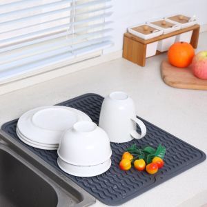 Silicone Dish Drying Mat Table Mat Heat Resistant Draining Tableware Dishwaser Cushion Pad Non-slip Silicone Insulation Mat