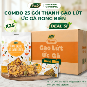 [DEAL SỈ] Combo 25 gói thanh gạo lứt ức gà rong biển ăn vặt ít calo FNV 5 gói x 120g  bánh dinh dưỡng