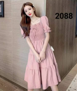 Women Casual Dress Puff Sleeve Square Neck Korean Fashion Streachable Dress COD