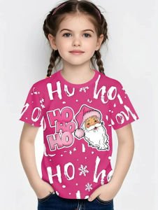 2025 New เสื้อยืดสำหรับสาวสโนว์แมน 3D พิมพ์สาวแขนสั้นเสื้อยืดซานตาคลอสเด็กเสื้อยืดแฟชั่นสุขสันต์วันคริสต์มาสเสื้อผ้าเด็ก