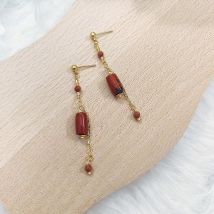 Made-to-Order SG - Oriental Red Jasper Crystal Dangle Earrings Handmade Crystal Dangle Earrings
